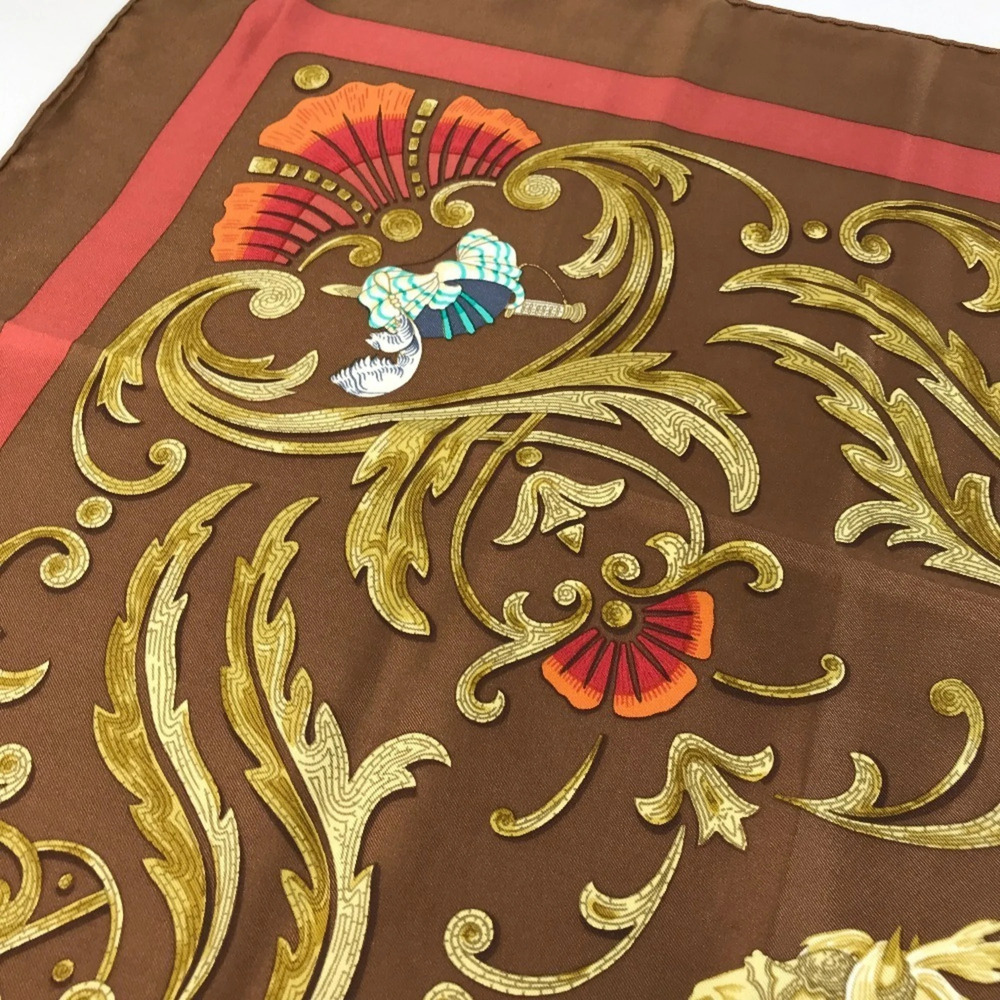 HERMES Authentic Brown Silk Scarf - Picture 7 of 11